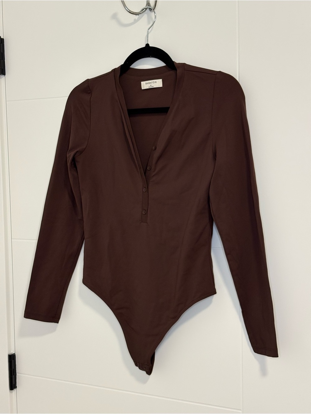 Babaton Contour Henley Longsleeve Bodysuit in Rich Mocha Brown